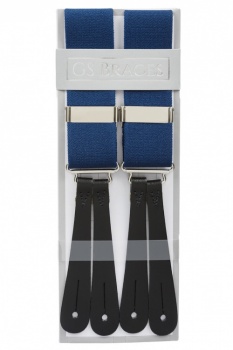 Classic Plain Blue Y Back Trouser Braces With Leather Ends by Gents Shop